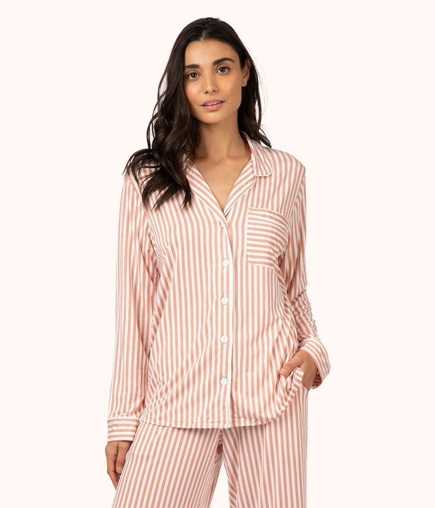 The All-Day Lounge Shirt - Print: Shell Pink Stripe
