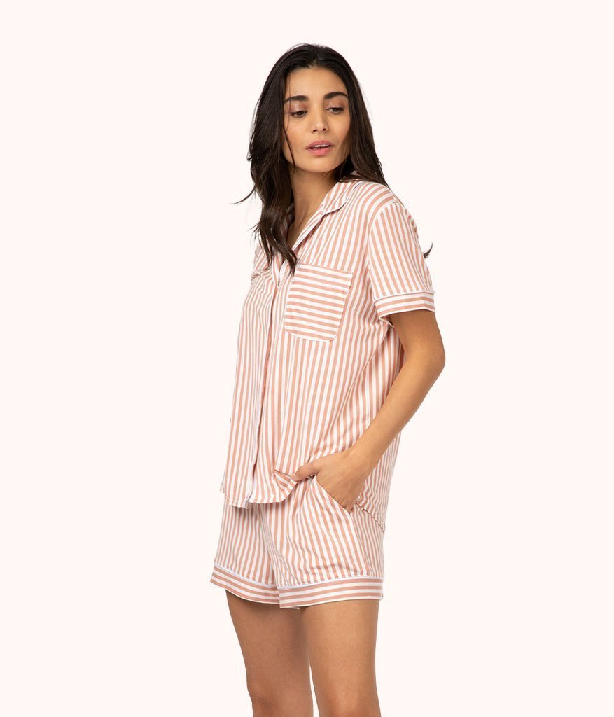 The All-Day Lounge Short - Print: Shell Pink Stripe