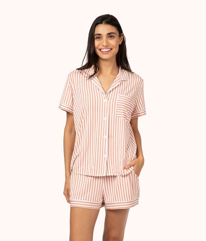 The All-Day Short Sleeve Shirt - Print: Shell Pink Stripe