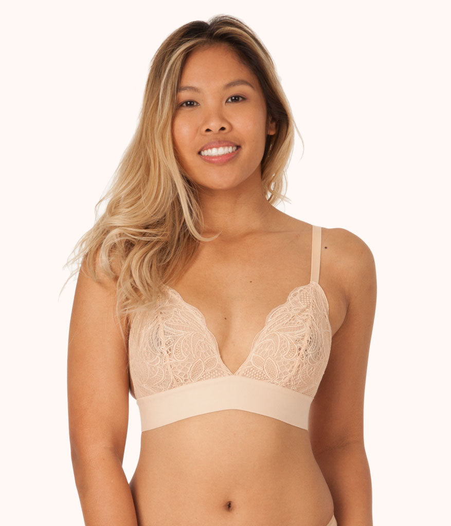 The Long-Lined Lace Bralette: Toasted Almond