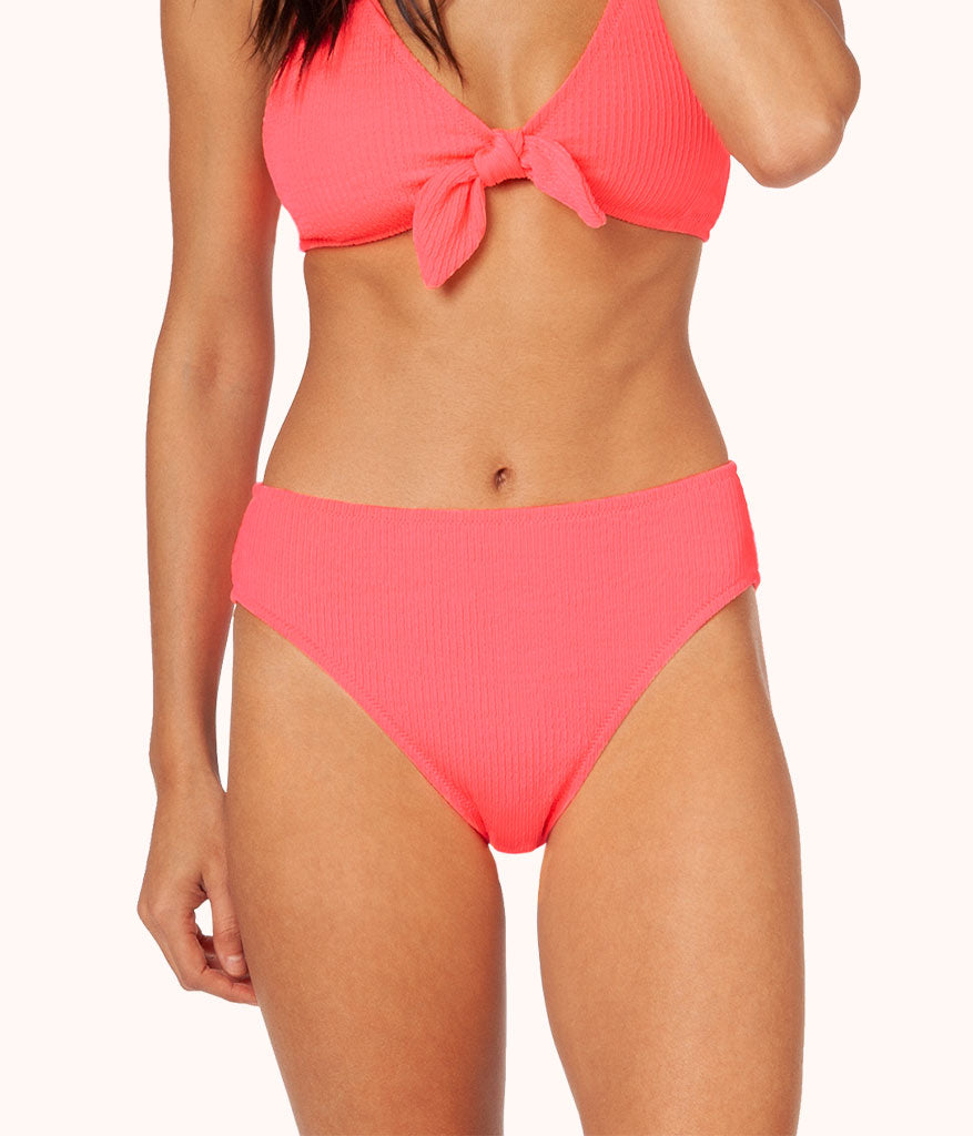 The Swim Ruched High Waist Bikini Bottom: Electric Pink