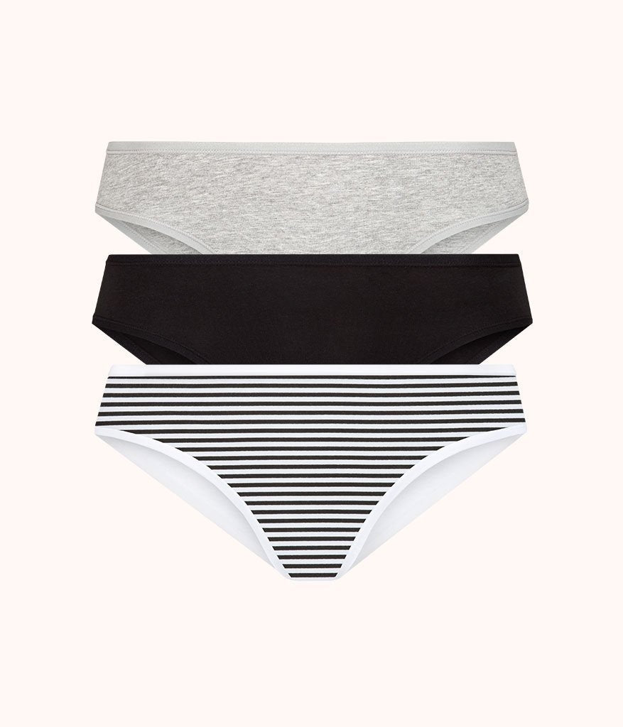 The Cotton Bikini Bundle: Heather Gray/Jet Black/Black/White Mini Stripe