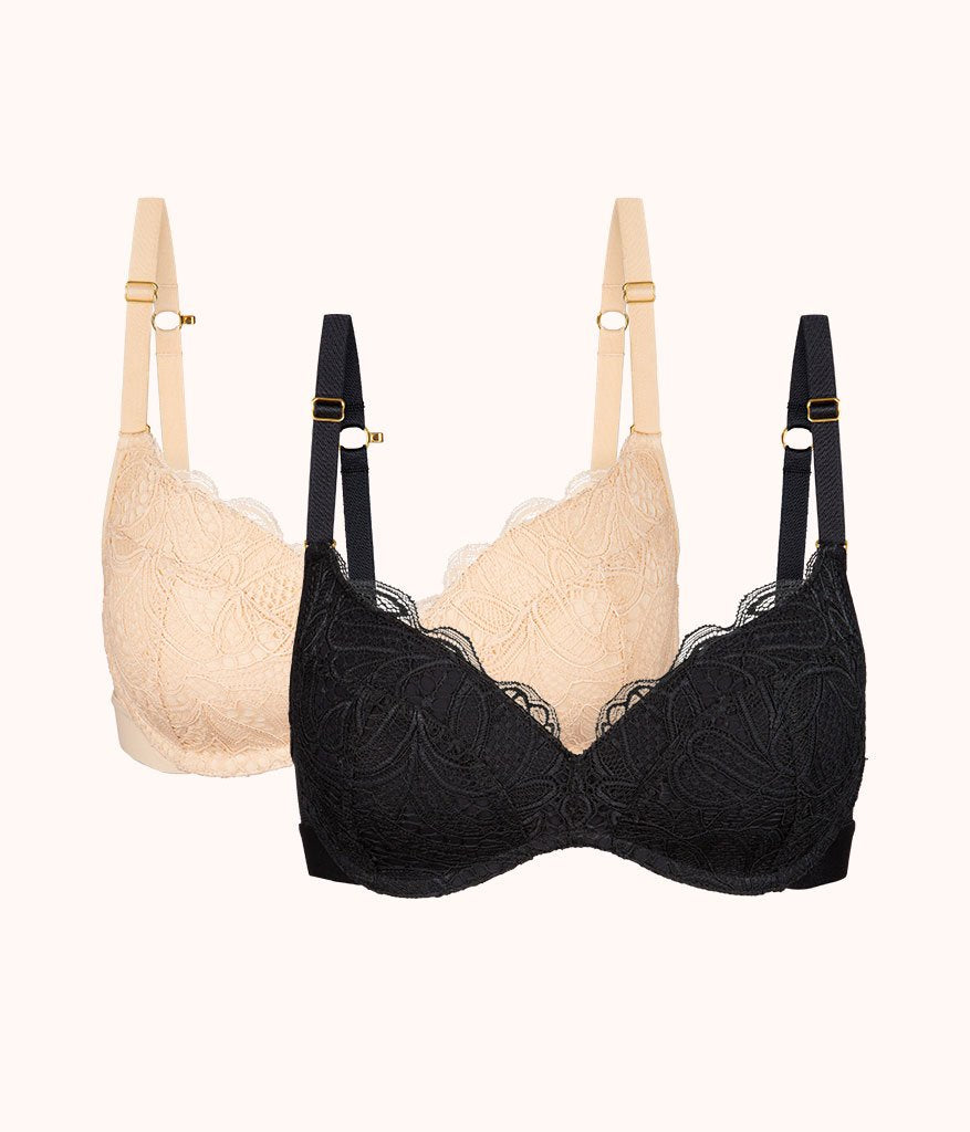 The Lace No-Wire Push-Up Bundle: Toasted Almond/Jet Black