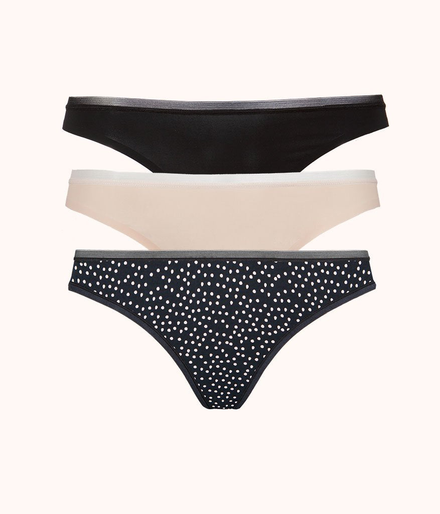 The No Show Thong Bundle - Print: Toasted Almond/Jet Black/Painted Polka