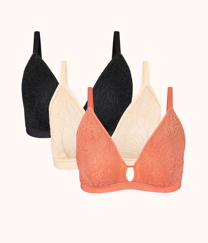 The Palm Lace Busty Bra Trio: Terracotta/Jet Black/Toasted Almond