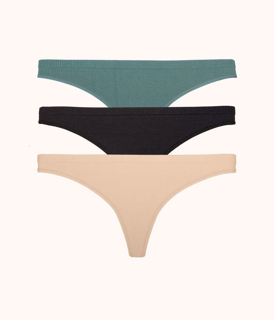 The Seamless Thong Bundle: Jet Black/Toasted Almond/Harbor Green